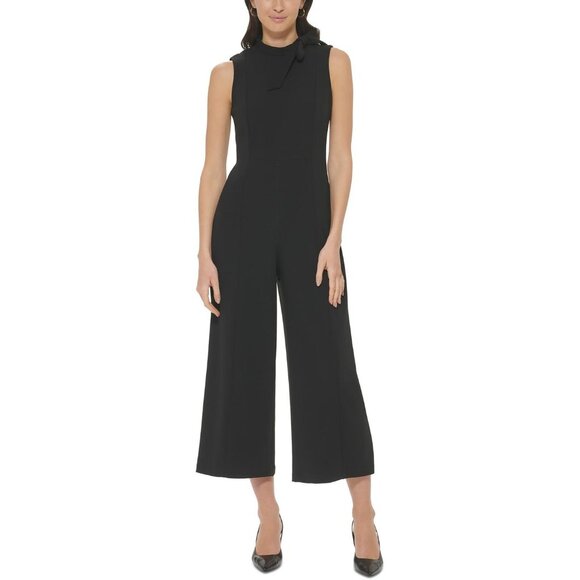 Calvin Klein Womens Black Cropped Wide Leg Jumpsuit Sleeveless Bow Detail size 4 - Picture 1 of 14